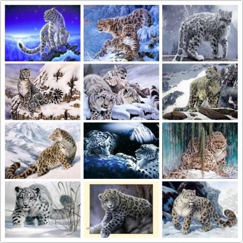 5D DIY Diamond Embroidery Snow Leopard Diamond Painting Cross Stitch Full Square Diamond Rhinestone Mosaic Kit Decoration Gift