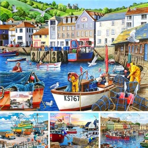 5D DIY Diamond Painting Landscape Sailboat Cross Stitch Kit Full Square Drill Embroidery Mosaic Art Picture of Rhinestones Decor