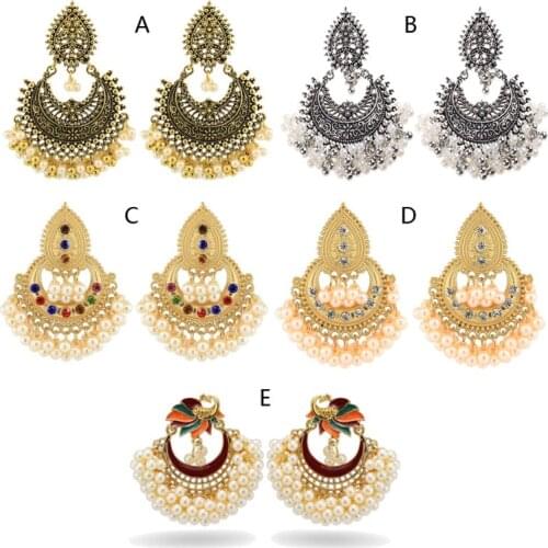 Bollywood Ethnic Bridal Bride Kundan Earrings Peacock Pearls Jhumka Jhumki Indian Bahubali Drop Earrings Fashion Jewelry