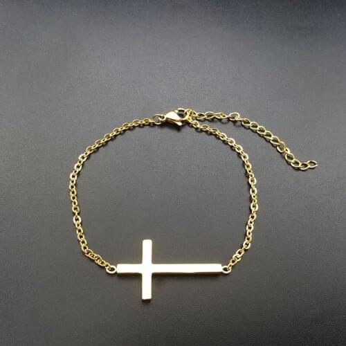 Gold Chain Link Silver color Adjustable Bracelet Homme Men Jewelry Jesus Christian Stainless Steel Cross Bracelet for Women Girl