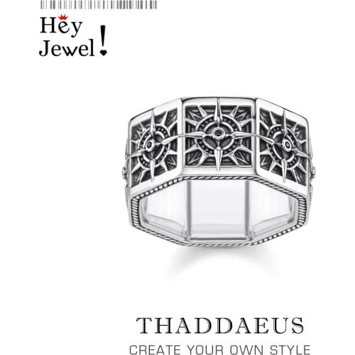 Black Ring Compass Angular in 925 Sterling Silver,Vintage Gift for Women,2021 Autumn Brand New Fine Jewelry