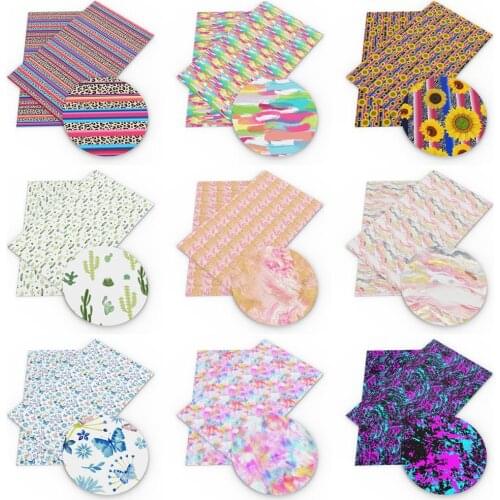 David accessories 20*33cm Flowers Printed Synthetic Leather Fabric for Bows Faux Leather Sheets DIY Project ,1Yc10635