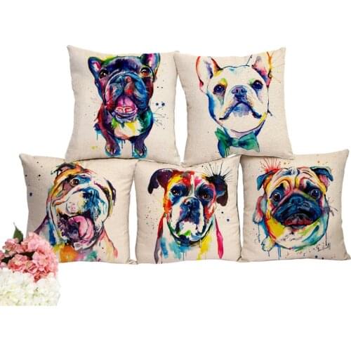 Lovely Animals Colorful Dog Pet Printed French Bulldog Throw Pillow Cushion Cover Case Decoration For Sofa Home Capa Almofadas