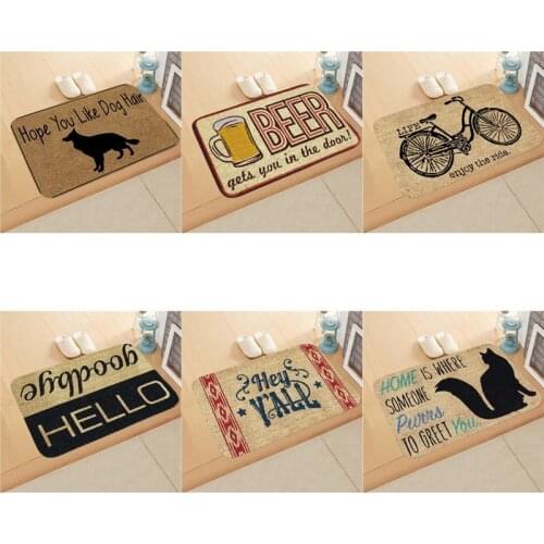 40x60cm Flannel Indoor Doormat Rectangle Anti-slip Beer Bike Dog Cat Letter Printed Carpet Rug Bedroom Bathroom Mats