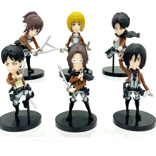 6pcs/set Anime Attack on Titan PVC Action Figure Toy Shingeki no Kyojin Levi Mikasa Ackerman Collection Model Doll