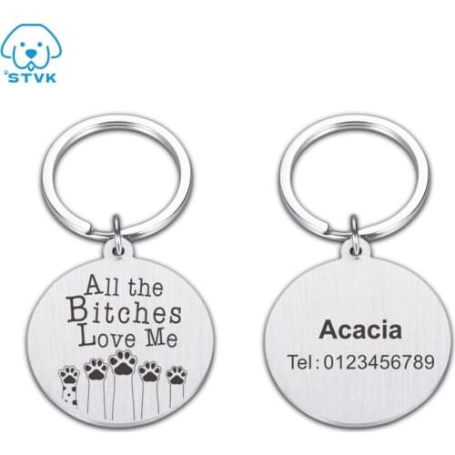 Customized Pet ID Dog Tags Name Address Double-side Tags Pet Dog Tags Cat Collar Accessories Collars Stainless Steel Cat Tag