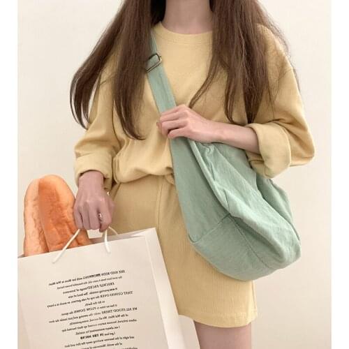 Ins Fashion Crossbody Bag For Women Retro Casual Canvas Tote Shopping Shoulder Bags Solid Color Large Capacity Shopper Bag