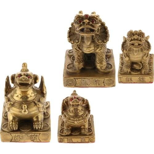 Chinese Copper FengShui Brass Wealth Fortune Animal Pixiu Brave Troops Beast Lucky Figurine Statue