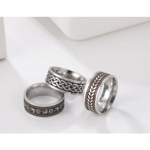 COOLTIME Viking Stainless Steel Ring Silver Color Amulet Vintage Celtics Knot Rings for Men Women Jewelry High Quality