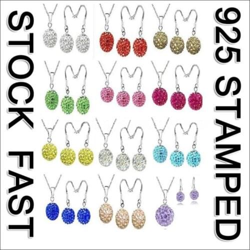 Wholesale Multiple Colors Women Party Jewelry Sets 100% 925 Sterling Silver Ball Shape Clear CZ Pendant Necklace Earrings Sets