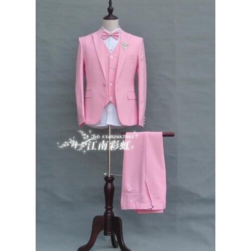 Pink red clothes men suits designs masculino homme terno stage costumes for singers jacket men blazer dance star style dress
