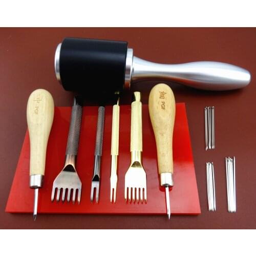 Leather Craft Diamond Lacing Chisel Pricking Iron Punch Awl Needle Board Tool Set - Edger Creaser Groover Skiver Beveler Slicker