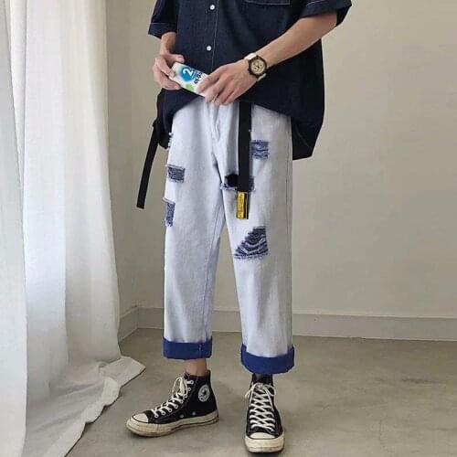 Summer 2020 casual mens denim jeans straight harem pants cropped pants overalls youth popular daily loose pants men
