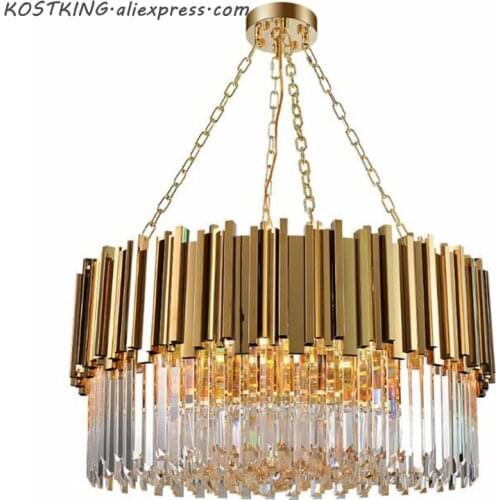Stainless steel and New Lighting Chandelier Modern Polished Round Living Room Dining Room Crystal Lamp Luxury Crystal Chandelier