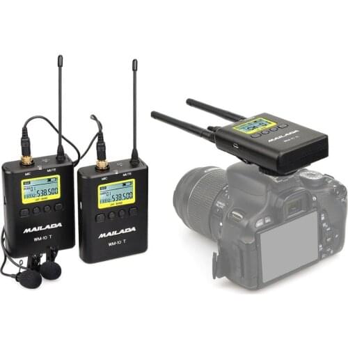 WM-10 Professional UHF Wireless Microphone Lavalier Lapel Mic Channel Receiver Transmitter for DSLR Camcorder Recorder