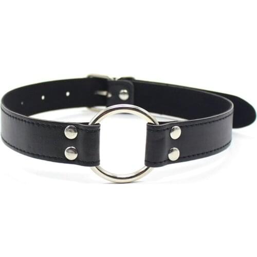 Metal ring gag leather belt adult games bdsm bondage restraints erotic toys slave fetish open mouth gag sex tools for couples