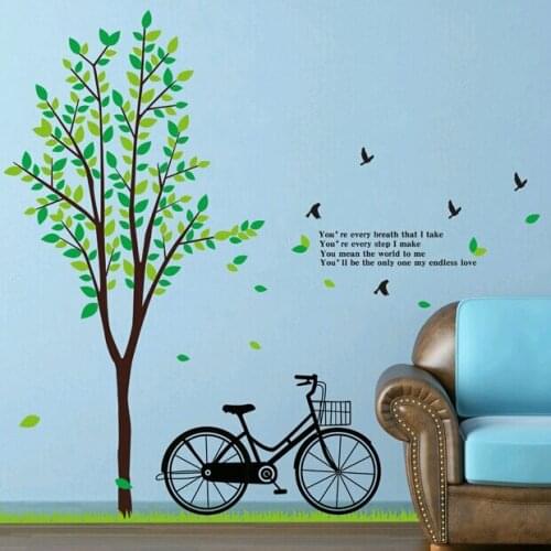 Cartoon sticker Sweet Romance Bike Tree Leaves The Sitting Room Tv Setting Inside Bedroom Adornment Huaqiang Stickers Cartoon