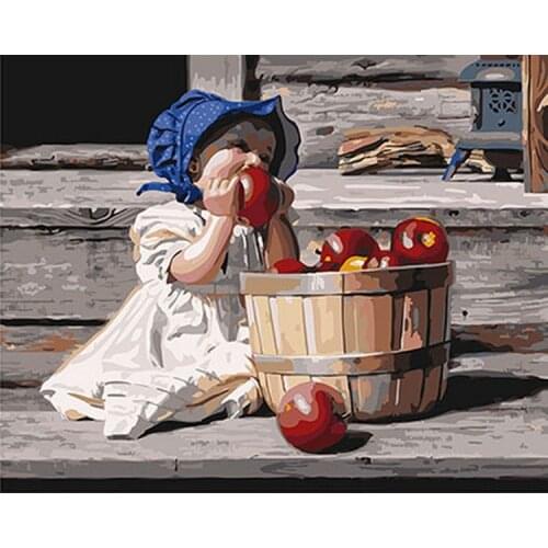 Frameless painting by numbers diy picture oil painting on canvas for home decor animal painting 4050 baby with apple