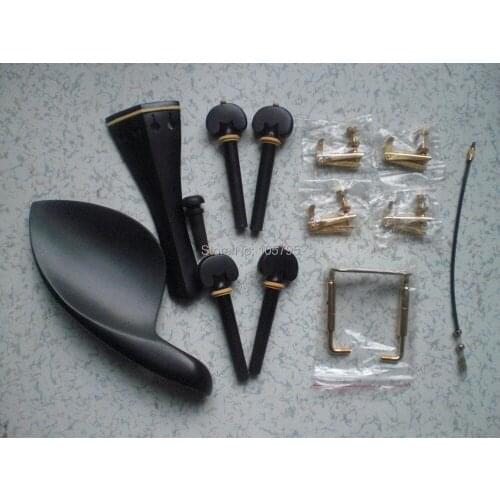 3 Sets Ebony Violin parts 4/4 with gold color fine tuner & chin rest clamp & tail gut