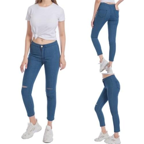 New Fashion Women Clothes Sexy Denim Skinny High Waist Stretch Broken Hole Jeans Zipper Slim Pencil Pants