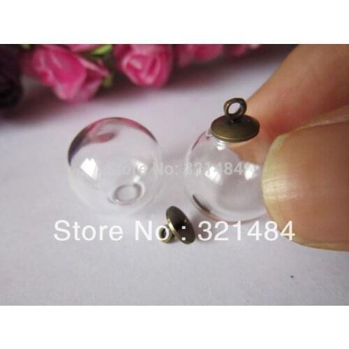 New arrived 50set/lot with antique bronze caps connectors 16*4mm clear glass globe bubble dome bottle vials pendants charms diy
