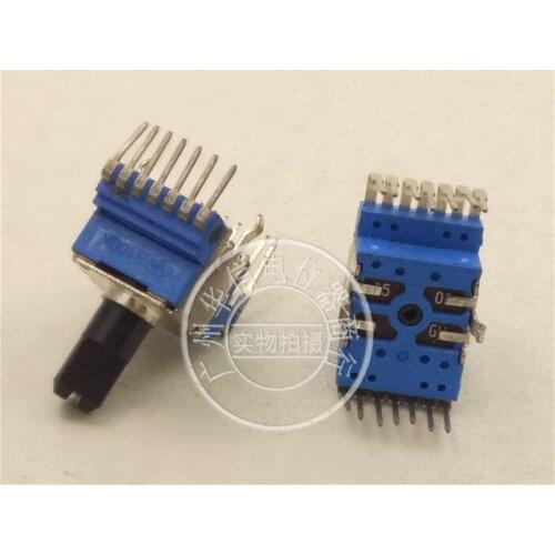 Original new 100% 142 Type vertical quadruple double resistance potentiometer B100K B50K bending potentiometer 2x7 14pin SWITCH