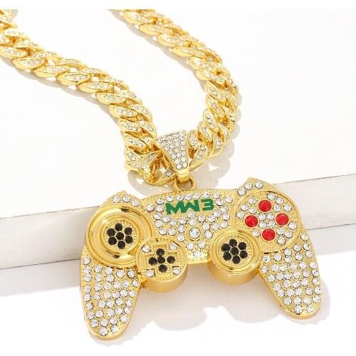 Necklace for Men Women Hip Hop Iced Out Bling Console Handle Pendant Necklaces Miami Gold Cuban Link Chain Choker Mens Jewelry