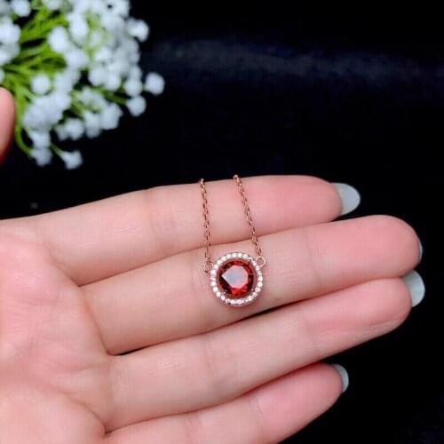 Natural red garnet gem Necklace natural gemstone Pendant Necklace S925 silver elegant Lovely Small round girl party gift Jewelry