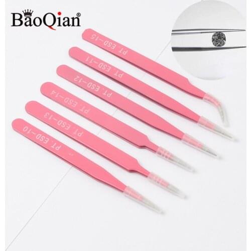 Excellent Quality Pink Bend Straight Tweezers Stainless Steel Anti-static Cross Sewing Accessories Tools Tweezers Sewing Supplie