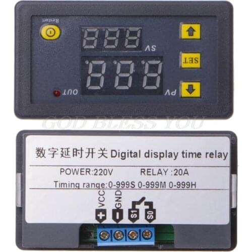 Timer Delay Relay Module Dual Digital LED Display Time Switch 0-999s 0-999m 0-999h Adjustable AC 220V Drop Shipping