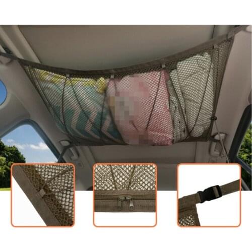 Car Ceiling Storage Net Pocket-Universal Car Roof Interior Cargo Net Bag With Zipper Car New Arrival