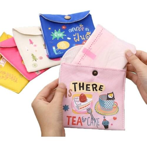 Girls Sanitary Napkin Storage Bag Canvas Mini Cosmetic Lipstick Package Bags Coin Purse Jewelry Organizer Credit Card Pouch