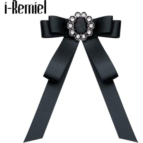 Retro Fabric Bowknot Brooch Bow Tie Rhinestone Lapel Pin Shirt Suit Collor Pins Corsage Jewelry for Women Clothing Accessories