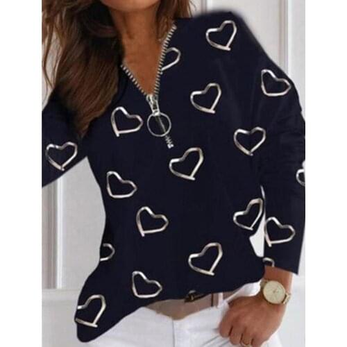 All-Matched Fashion Heart Print Women Blouse Breathable Tee Shirt Star Print for Vacation