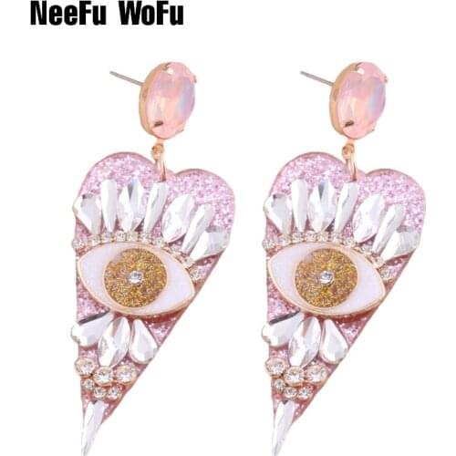 NeeFu WoFu Drop Resin Heart shaped Earrings Brand Crystal Big Earring Large Long Brinco Ear Accessories Oorbellen Christmas Gift