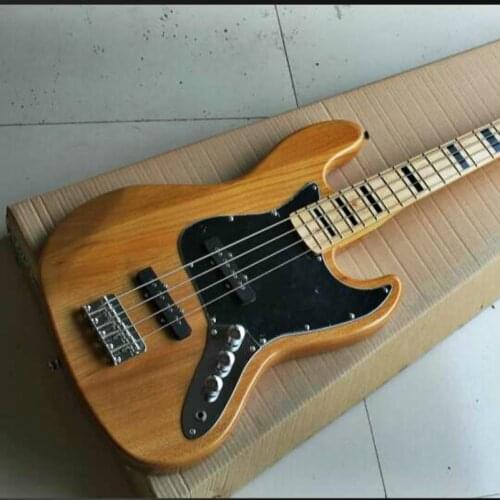 Top quality FDJB-5014 original wood color solid Ash body with black plate 4 strings electric Jazz Bass , Free shipping