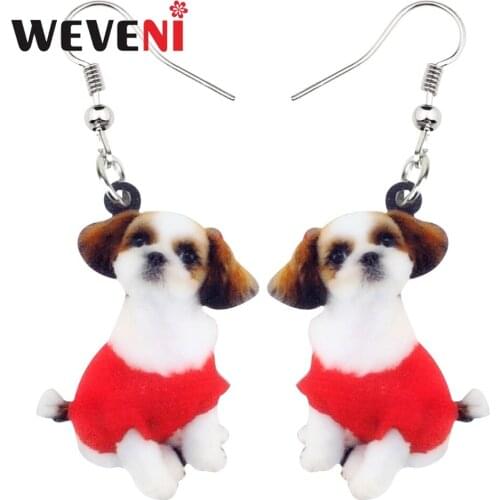 WEVENI Acrylic Anime Chinese Shih Tzu Dog Earrings Dangle Drop Gift Animal Jewelry For Women Girls Female Gift Charms Dropship