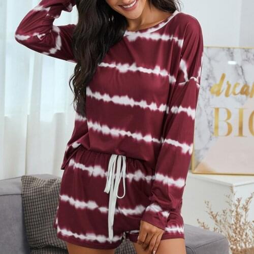 Women Pajamas Sets Home Wear Lady Pajamas Suit Tie-dye Long Sleeve T-shirt Shorts Sleepwear Casual Loose sleeveless Clothing