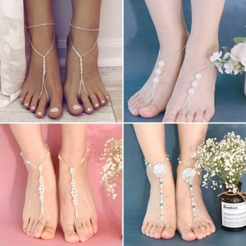 1pc Pearl Anklet Lady Elasticity Chain Anklet Beach Foot Bracelet Jewelry For Women Bohemian Anklet Summer Bracelet Leg Jewelry