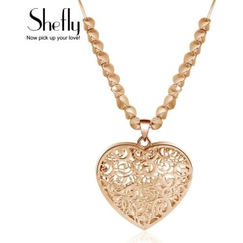 Women Zircon Necklace Big Heart Pendant CZ Crystal In Charm Pendant & Necklace Rose Gold Color Fashion Jewelry kolye Dropshippig