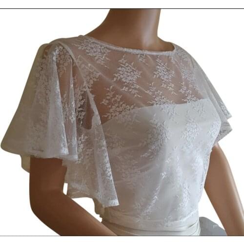Womens Ivory wedding lace Bolero/Jacket with flared sleeves Scoop Short Sleeve Bridal Wrap