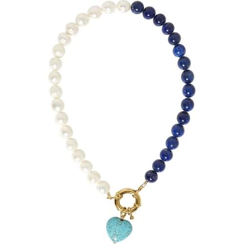 New timeless pearly 2021 pearl natural stone heart pendant necklace jewelry baroque pearl lapis lazuli bead necklaces for women