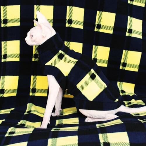 Sphynx Hairless Pet Grid Clothes Custom Fleece Autumn and Winter with Plush Ins Warm Sphinx Sleeveless Cat Clothes