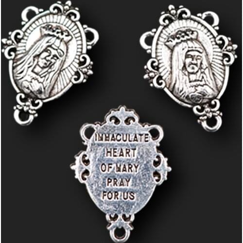 10pcs Silver Plated Immaculate Heart Of Mary Pray For Us Charm Necklace Bracelet Connectors DIY Jewelry Crafts Making 29*20mm