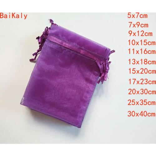 100pcs Dark purple Large/Small Organza Bag favors Wedding Pouches Jewelry Packaging Bags Nice Gift Bag Party Decoration Supplies