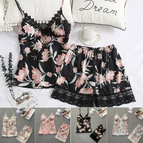 2pcs/set Women Sexy Satin Lace Sleepwear Babydoll Lingerie Nightdress Pajamas Set