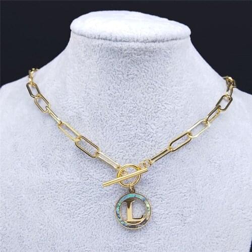 2021 Stainless Steel Letter L Chain Necklaces Women Gold Color Round Choker Necklace Jewelry acero inoxidable N7001LS01