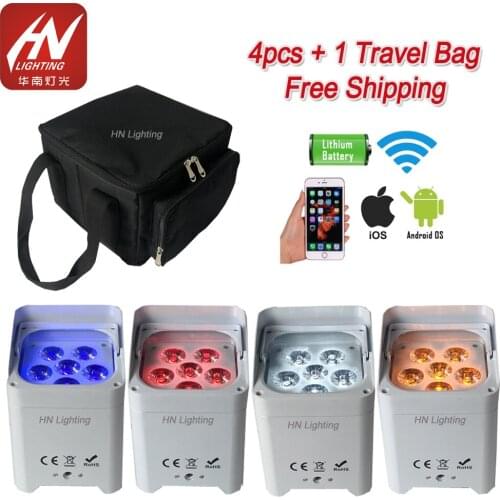4pcs 6*18w RGBWA UV Wireless dmx Uplighting Battery Operate Wifi&IRC Remote Control DJ LED Par Can Wash Light Wedding Uplighting