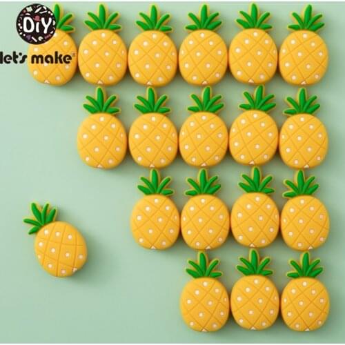 Lets Make 5PCS Silicone Teether Baby Toys Silicone Neckace Beads Baby Teether Pineapple Teething Beads Silicone Beads