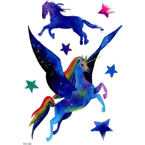 5pcs Flying Unicorn Waterproof Temporary Tattoos Men The horse In The Sky Tatoo Sleeve Tatouage Temporaire Tattoo stickers